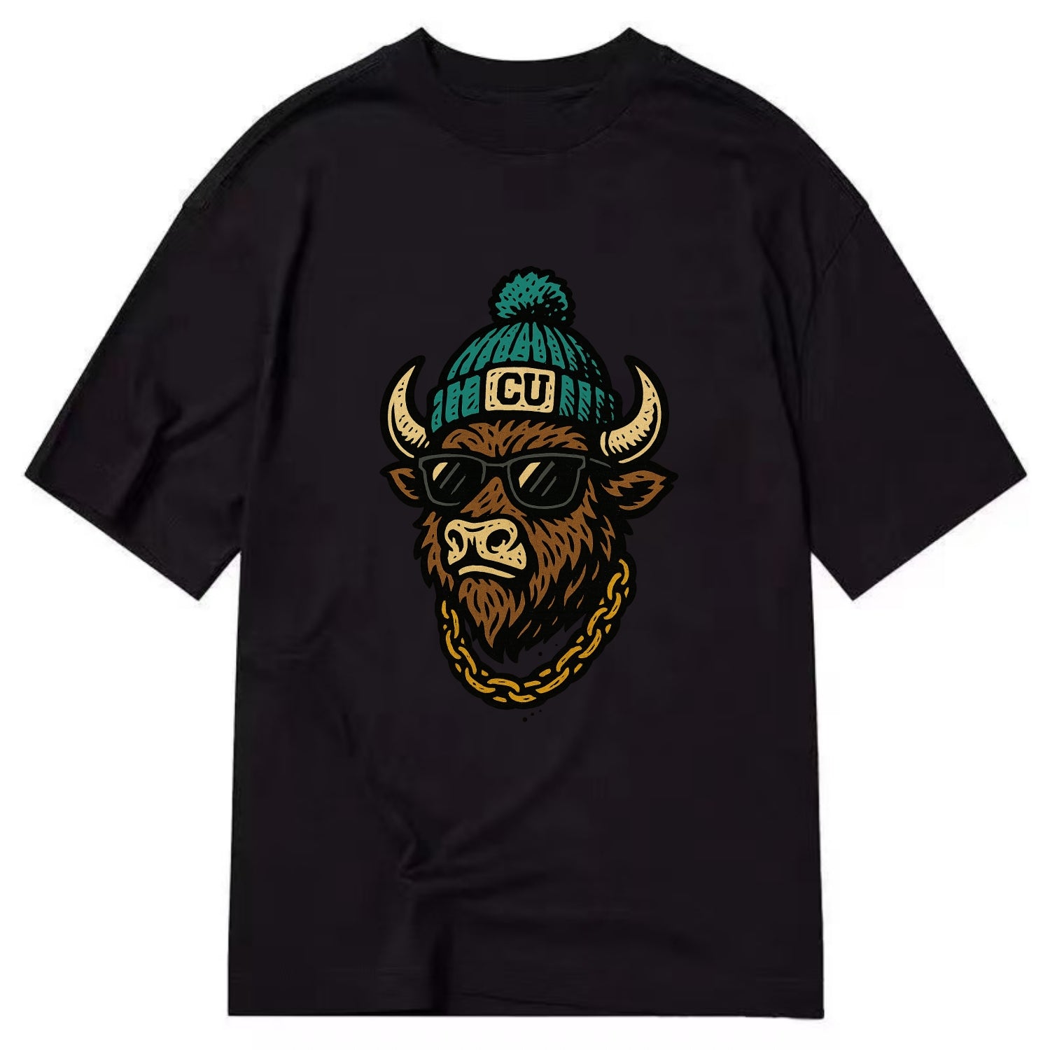 Boulder Ralphie wearing Colorado beanie with CU patch - Classic T-shirt - Black