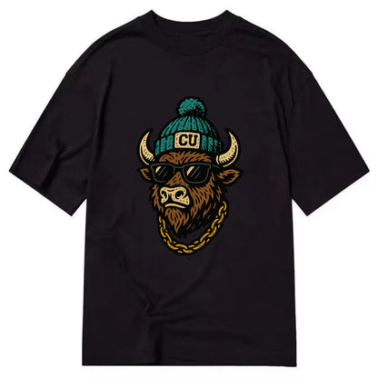 Boulder Ralphie wearing Colorado beanie with CU patch - Classic T-shirt - Black