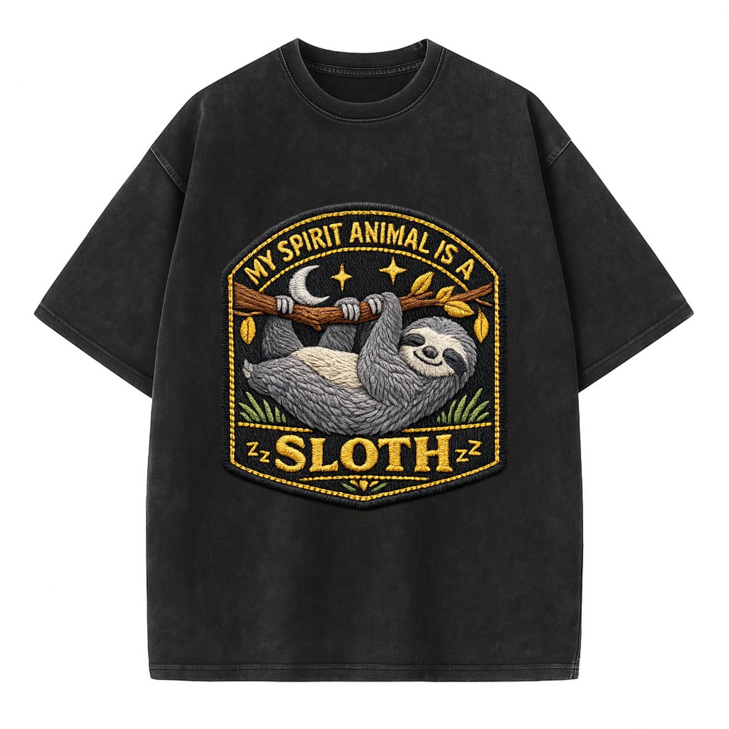 MY SPIRIT ANIMAL IS A SLOTH - lazy sloth in gray , slow life - Vintage T-shirt - Black