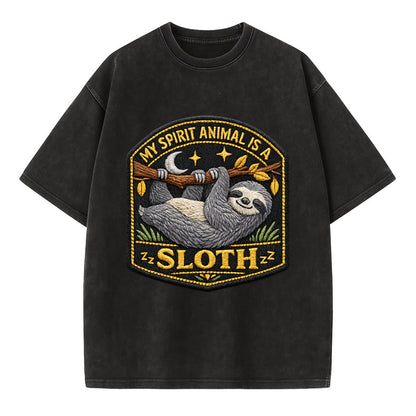 MY SPIRIT ANIMAL IS A SLOTH - lazy sloth in gray , slow life - Vintage T-shirt - Black