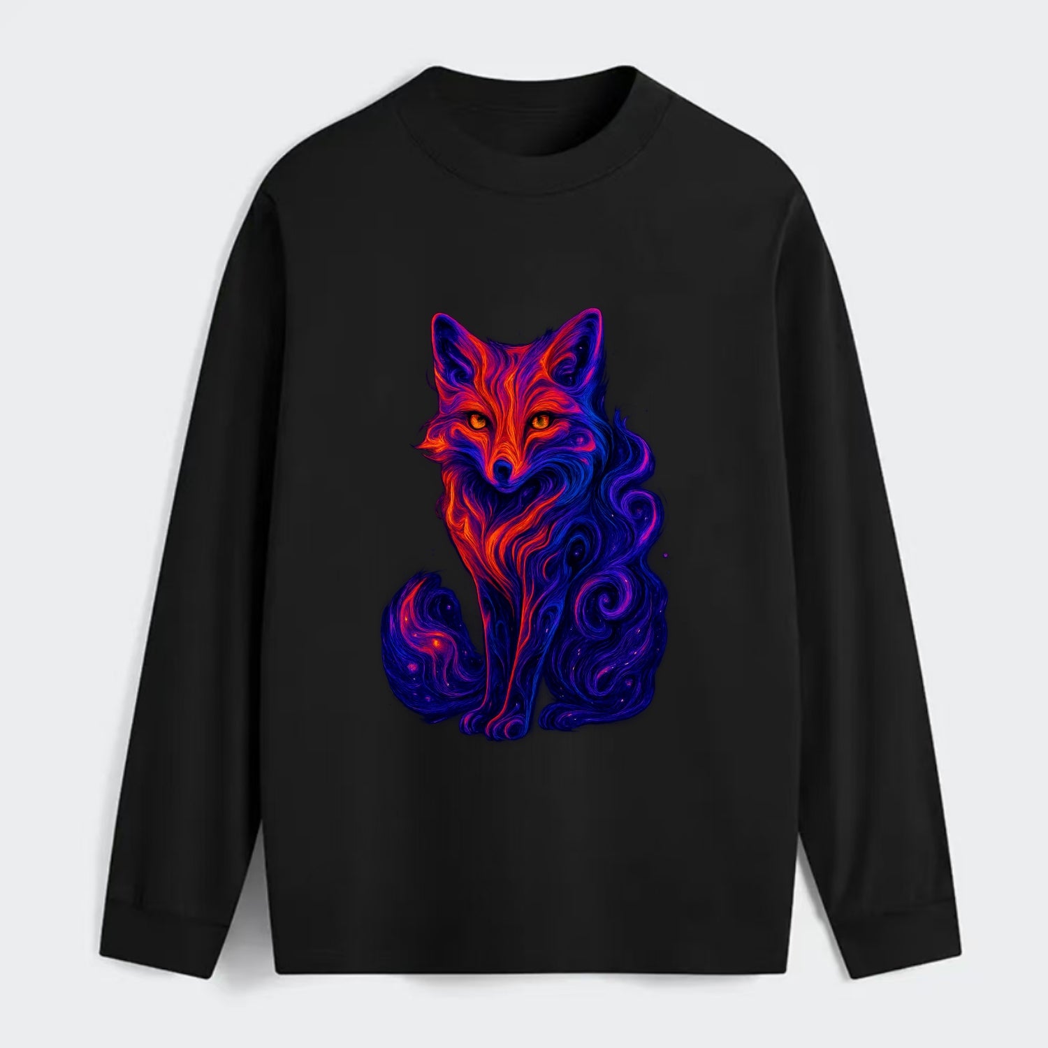 Clever fox with tail dissolving into cosmic nebula swirls, orange to - Classic Long Sleeve Shirt - Black