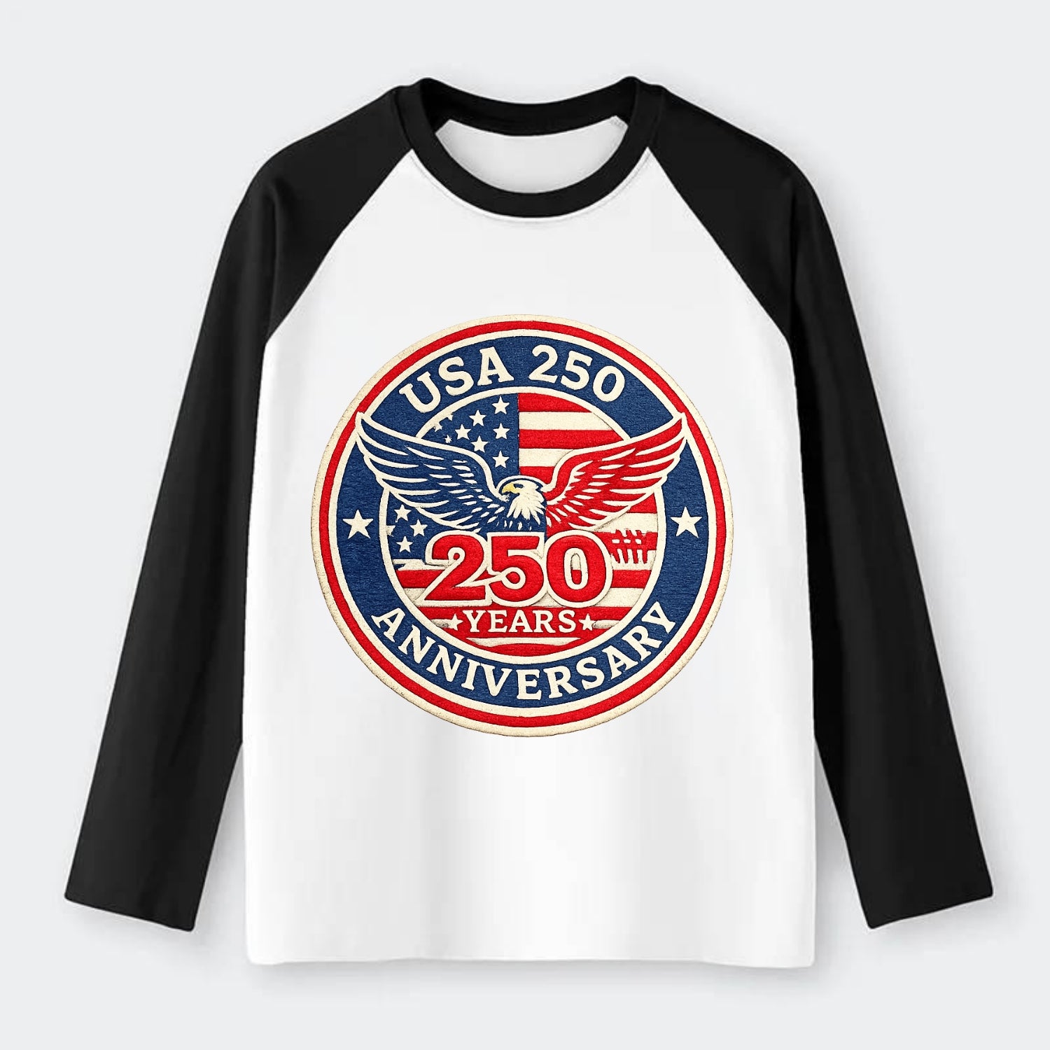 Usa 250th Anniversary Eagle - Raglan Long Sleeve T-Shirt - Black