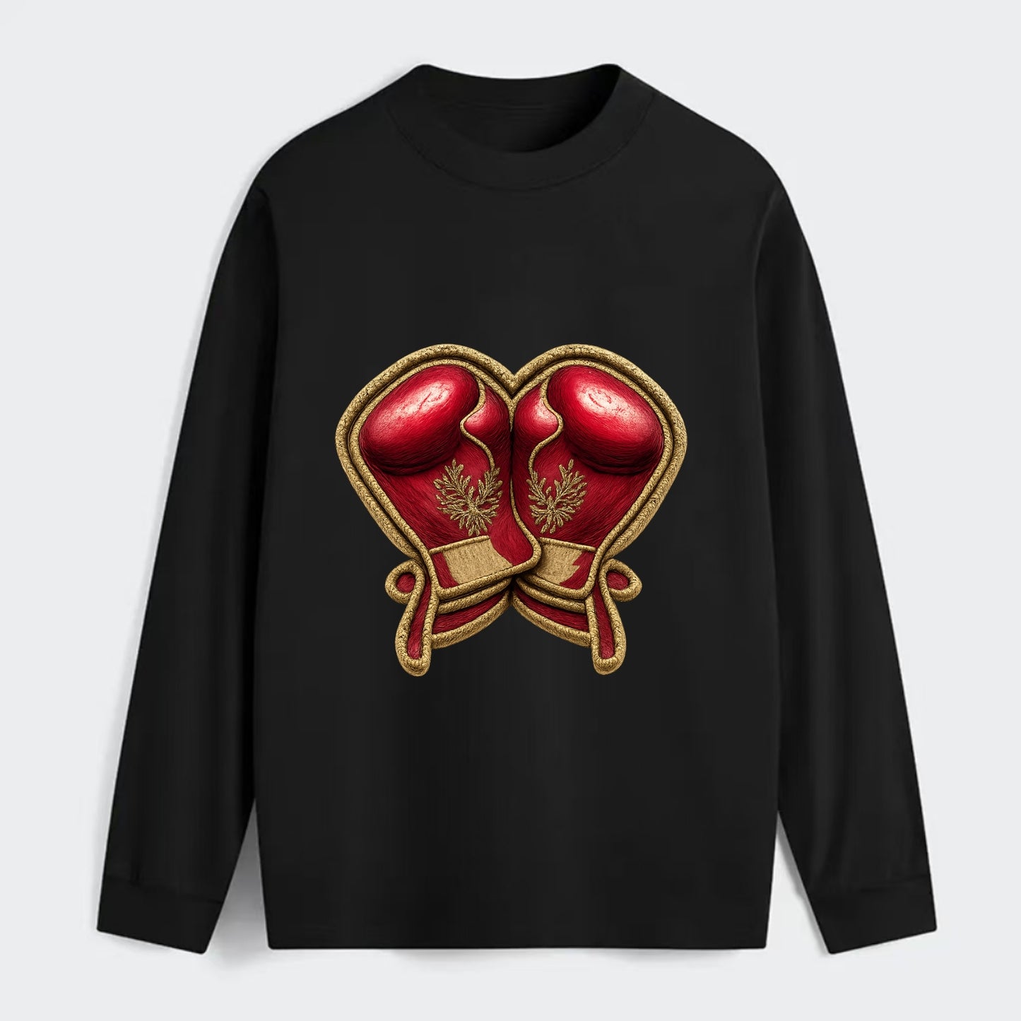 Embroidered patch design - BOXING GLOVES - red boxing gloves crossed in - Classic Long Sleeve Shirt - Black