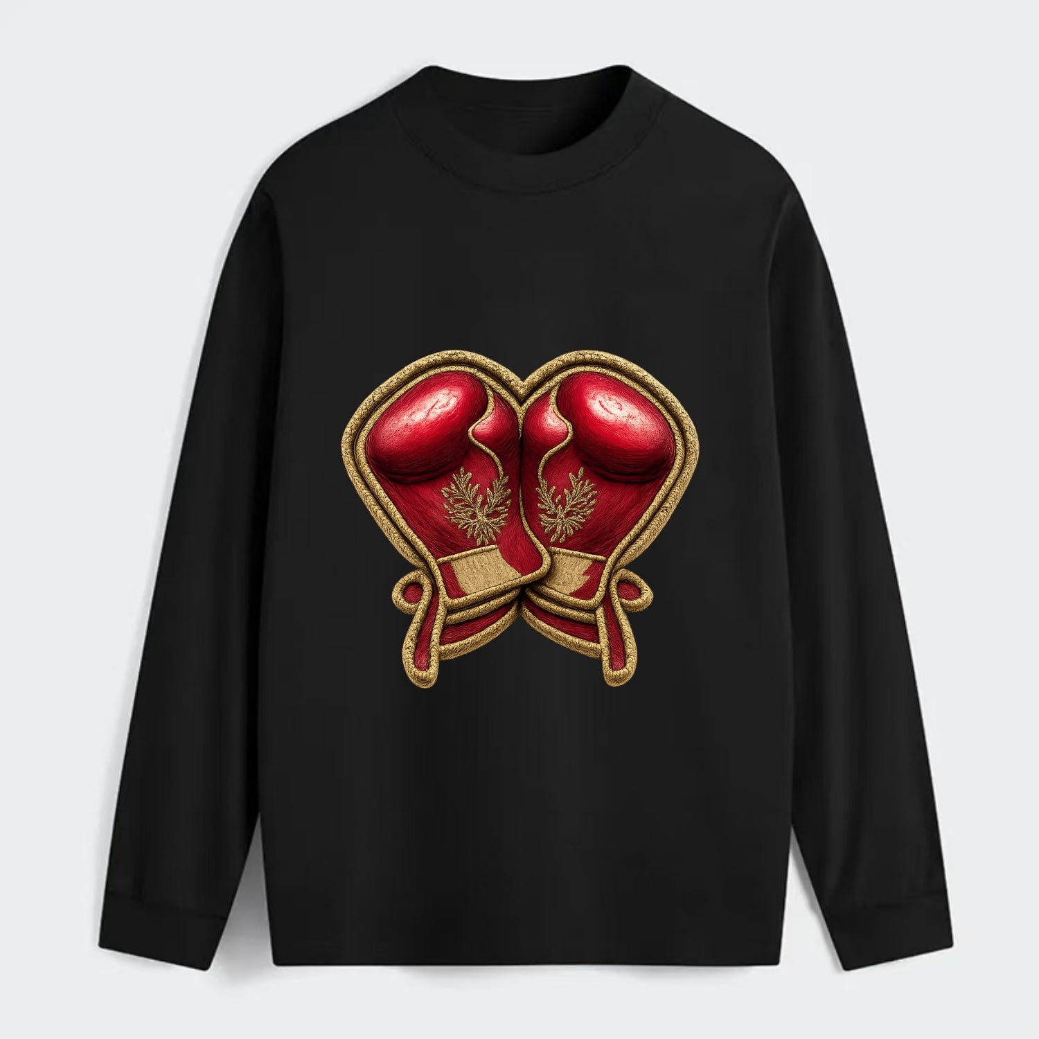 Embroidered patch design - BOXING GLOVES - red boxing gloves crossed in - Classic Long Sleeve Shirt - Black
