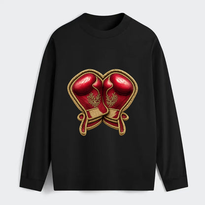 Embroidered patch design - BOXING GLOVES - red boxing gloves crossed in - Classic Long Sleeve Shirt - Black