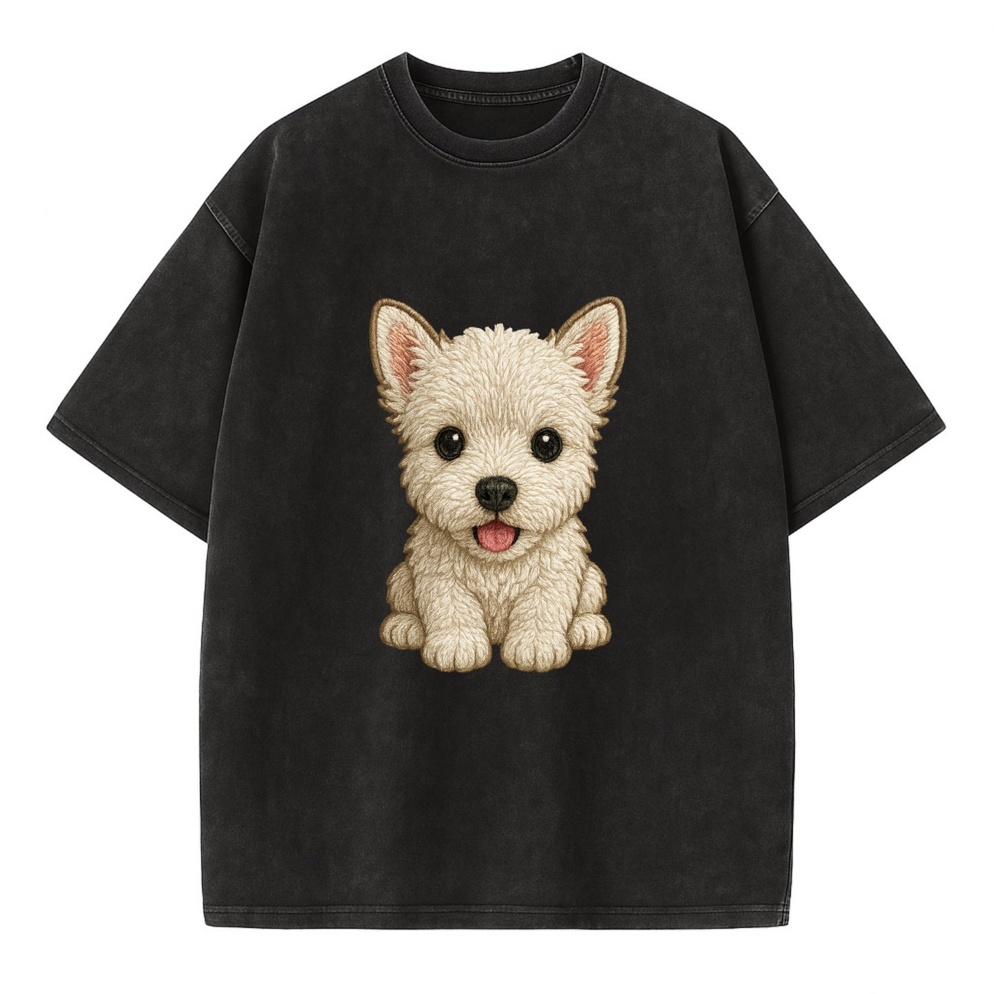 Baby West Highland White Terrier Puppy - all white, pointed ears, dark eyes, - Vintage T-shirt - Black