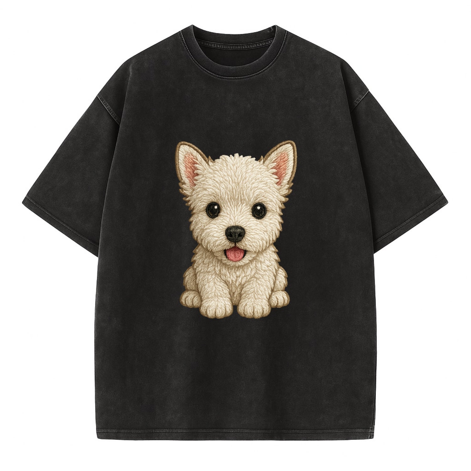 Baby West Highland White Terrier Puppy - all white, pointed ears, dark eyes, - Vintage T-shirt - Black