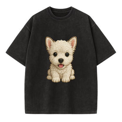 Baby West Highland White Terrier Puppy - all white, pointed ears, dark eyes, - Vintage T-shirt - Black
