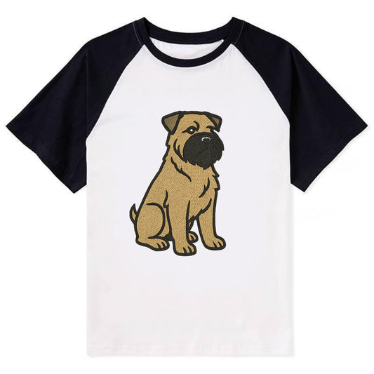Bouvier des Flandres - Fawn rough coat embroidered design - Contrast Raglan T-shirt - Black