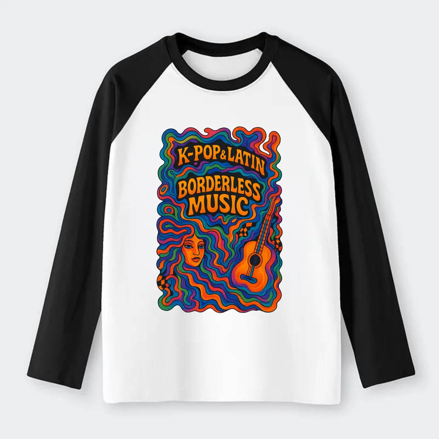 K-Pop and Latin fusion explosion - "Borderless Music" - cross-cultural - Raglan Long Sleeve T-Shirt - Black