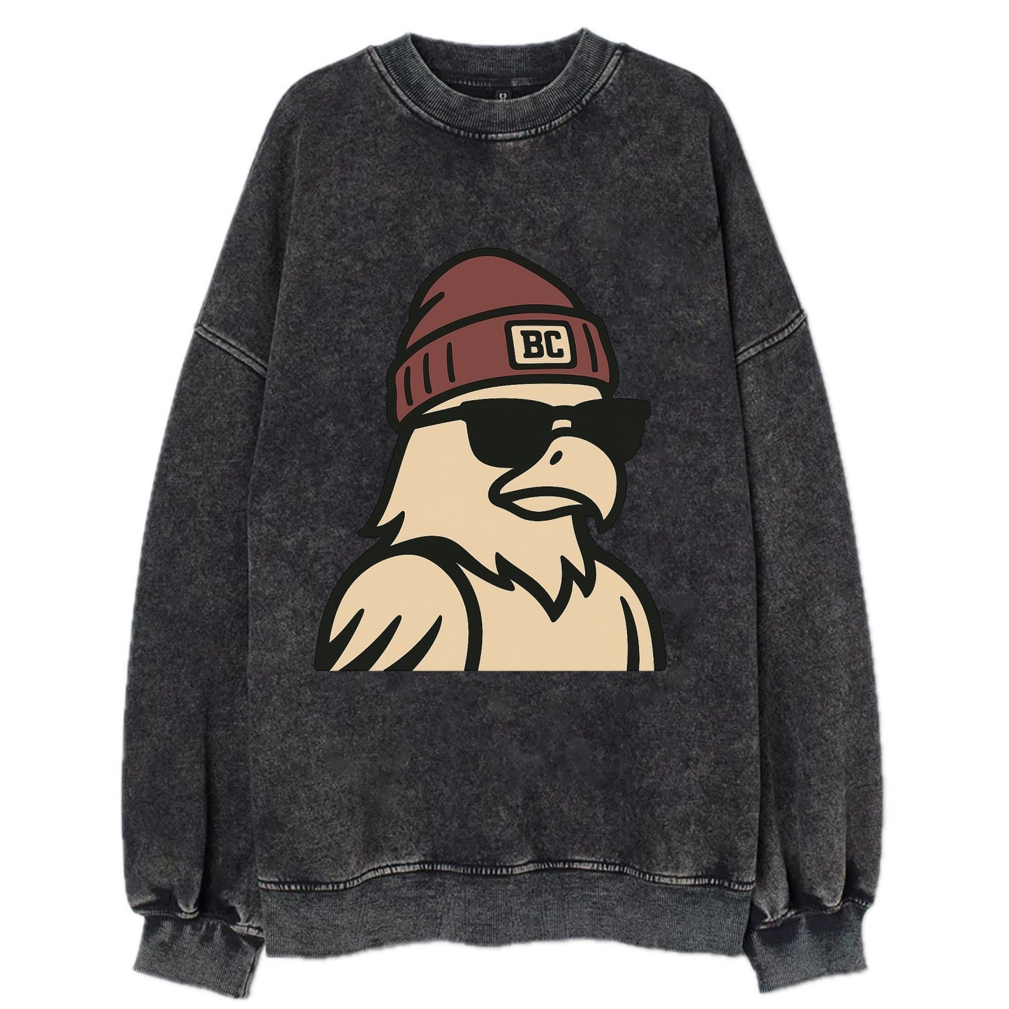 Chestnut Hill Eagle wearing Boston College beanie with BC patch - Vintage Sweatshirt - Black