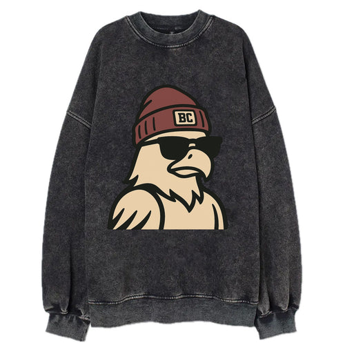 Chestnut Hill Eagle wearing Boston College beanie with BC patch - Vintage Sweatshirt