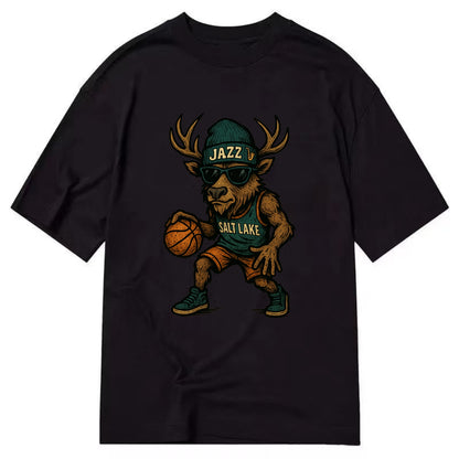 Salt Lake Elk wearing Jazz beanie with saxophone patch and wayfarer sunglasses - Classic T-shirt - Black
