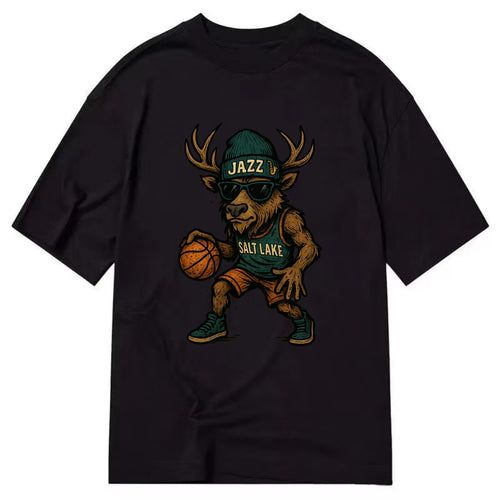Salt Lake Elk wearing Jazz beanie with saxophone patch and wayfarer sunglasses - Classic T-shirt