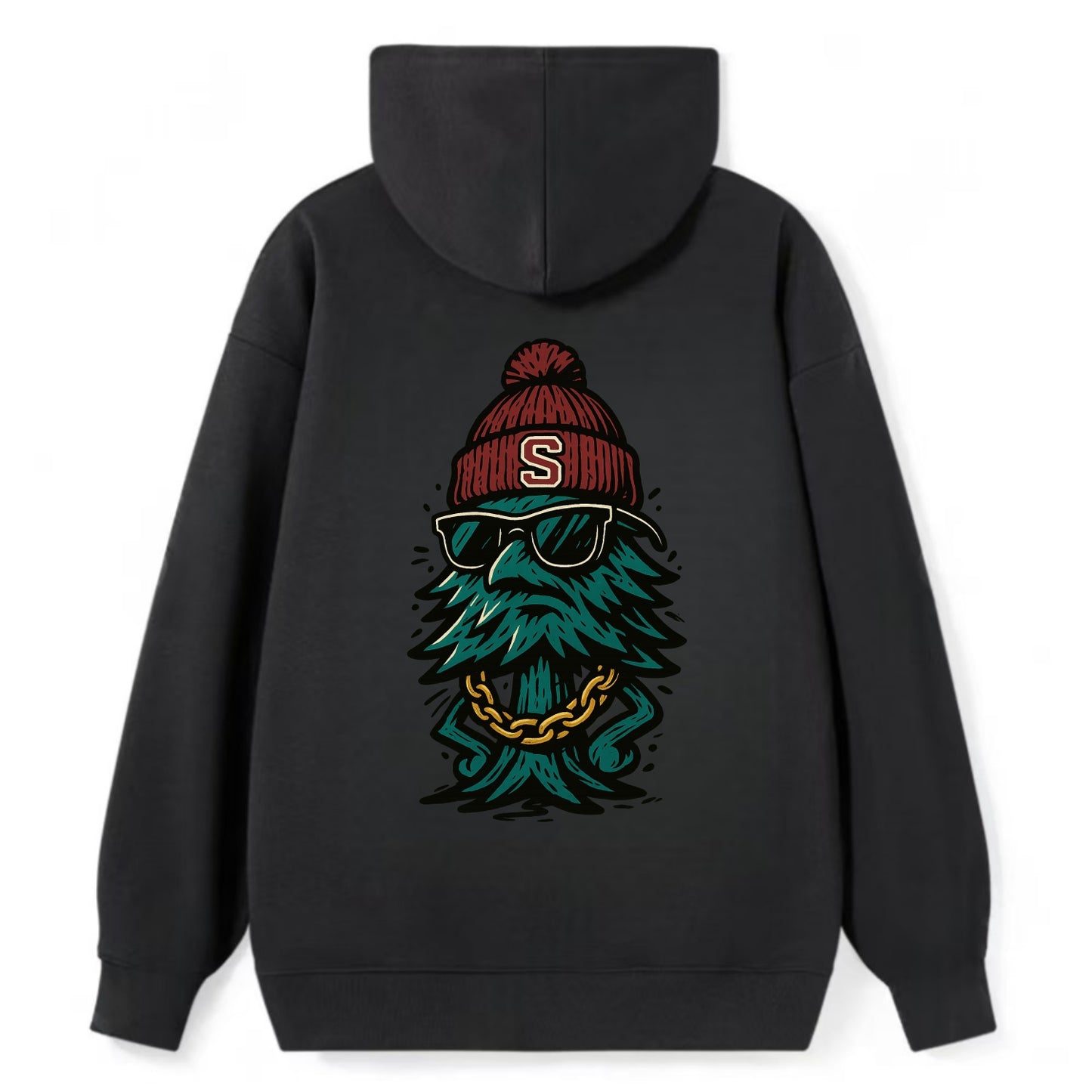 Palo Alto Tree wearing Stanford beanie with S patch - Classic Pullover Hoodie - Black