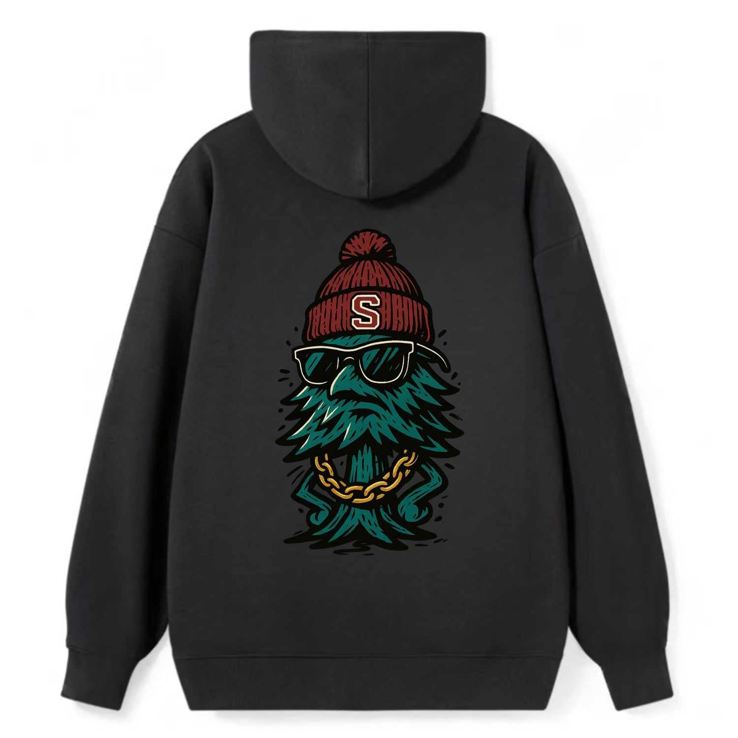 Palo Alto Tree wearing Stanford beanie with S patch - Classic Pullover Hoodie - Black