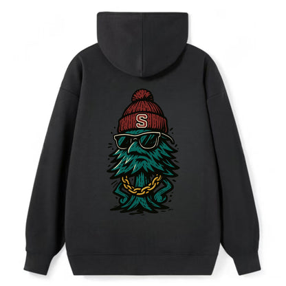 Palo Alto Tree wearing Stanford beanie with S patch - Classic Pullover Hoodie - Black