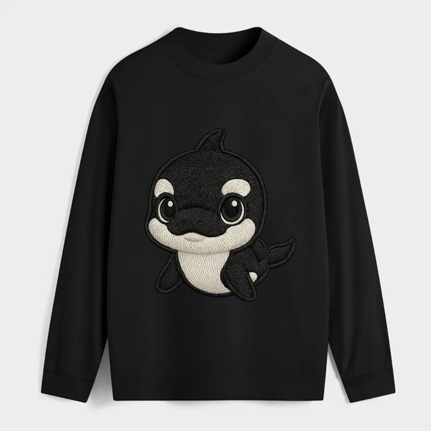 Baby Orca - black and white pattern, white eye patch, front-facing, - Classic Long Sleeve Shirt - Black