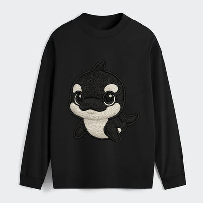 Baby Orca - black and white pattern, white eye patch, front-facing, - Classic Long Sleeve Shirt - Black