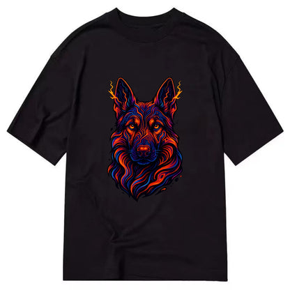 Alert German Shepherd with cyber circuit patterns in the fur, neon orange and - Classic T-shirt - Black