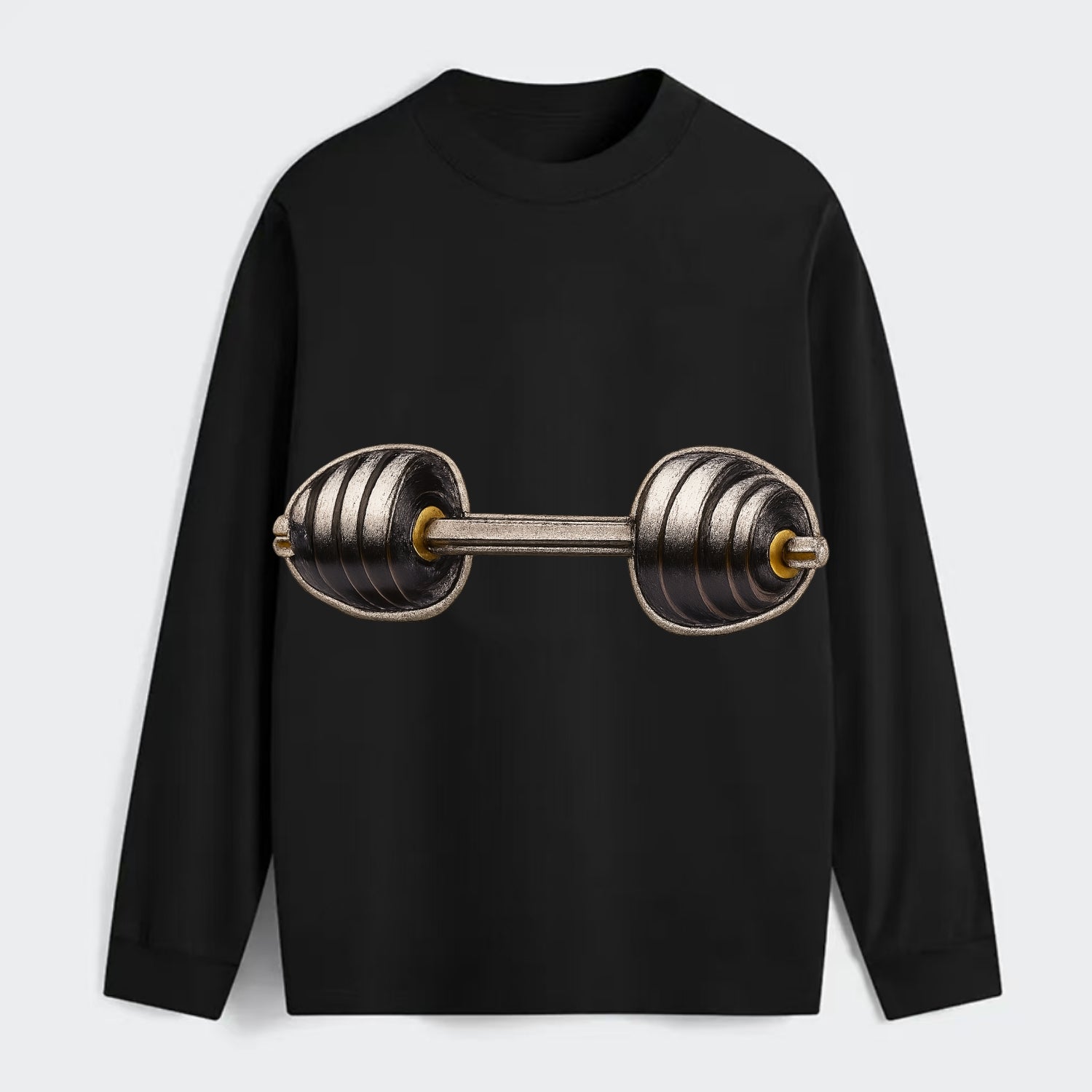 WEIGHTLIFTING BARBELL - heavy barbell with plates in silver and black , - Classic Long Sleeve Shirt - Black