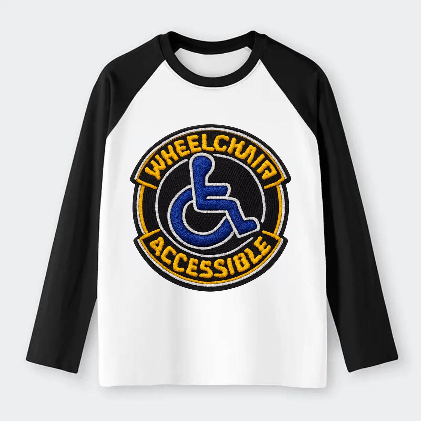 WHEELCHAIR ACCESSIBLE - accessibility symbol in blue , inclusion - Raglan Long Sleeve T-Shirt - Black