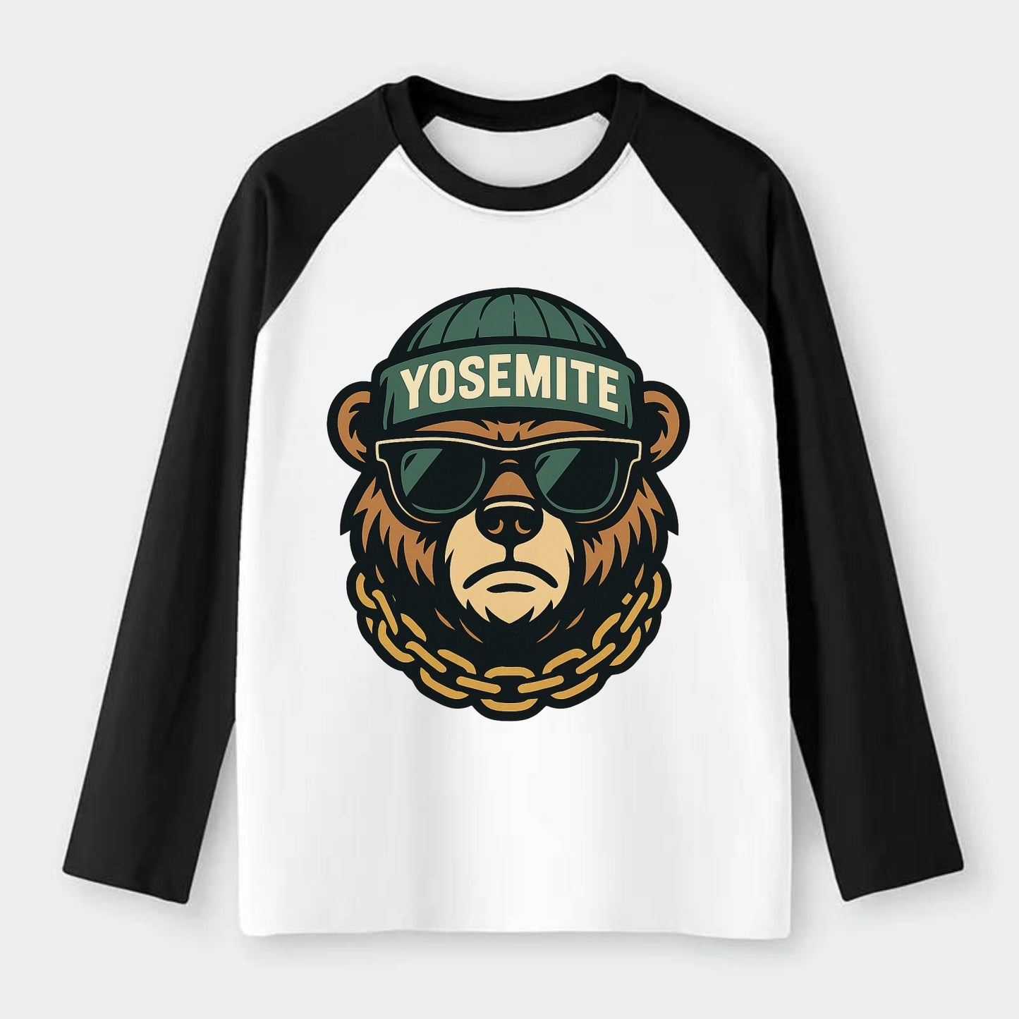 Yosemite Bear - Raglan Long Sleeve T-Shirt - Black