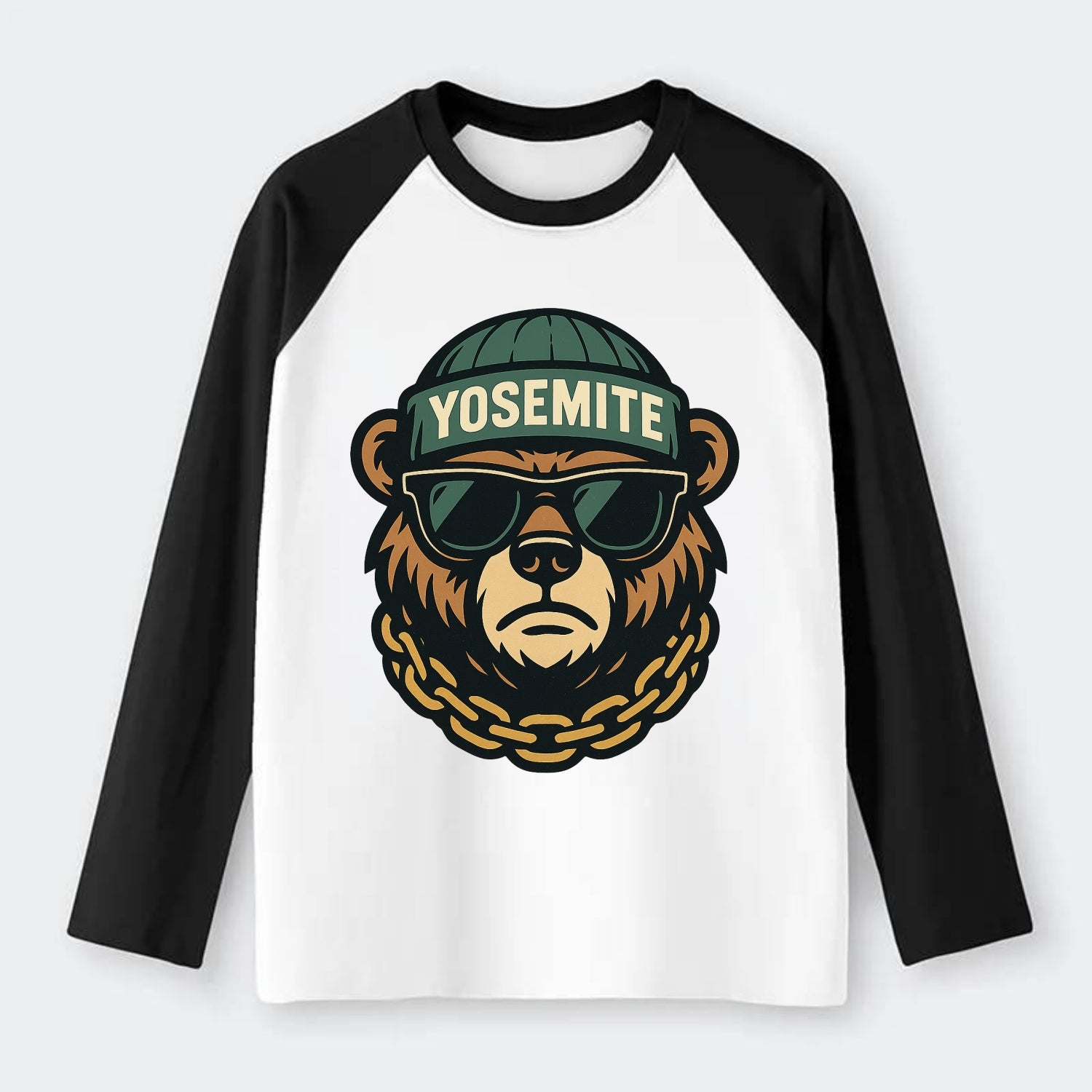 Yosemite Bear - Raglan Long Sleeve T-Shirt - Black