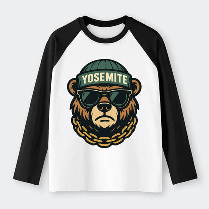 Yosemite Bear - Raglan Long Sleeve T-Shirt - Black