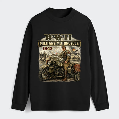 Wwii Military Motorcycle 1942 - Classic Long Sleeve Shirt - Black