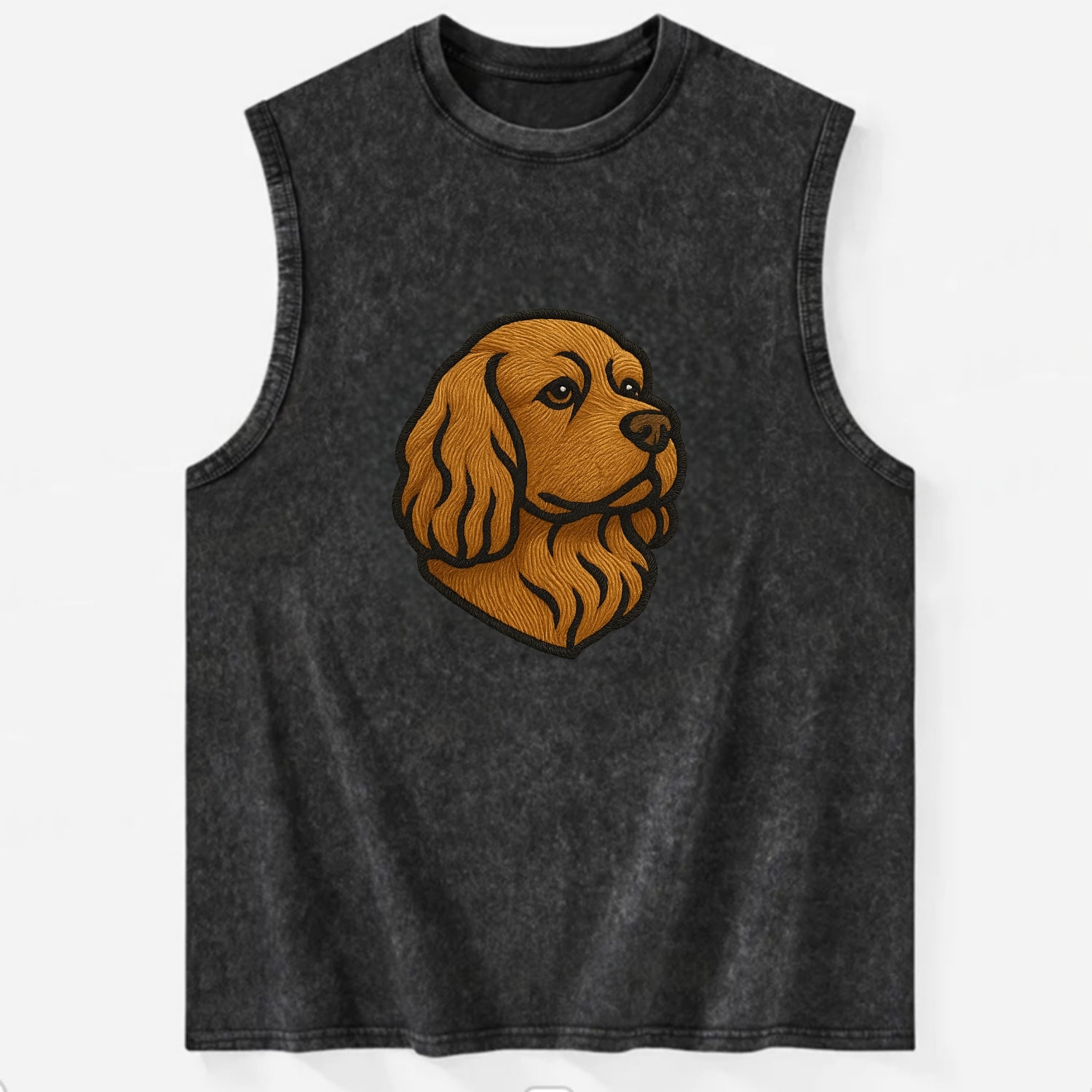 Sussex Spaniel - Golden liver embroidered low-set design - Vintage Washed Tank - Black