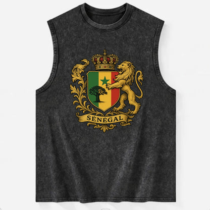 Senegal Lion Emblem  - Vintage Washed Tank - Black