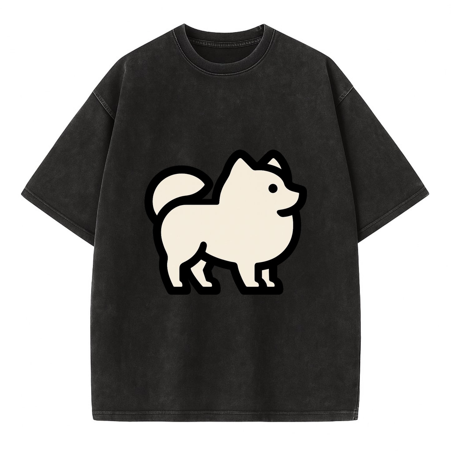 Pomeranian - Modern tiny fluffy logo wit - Vintage T-shirt - Black