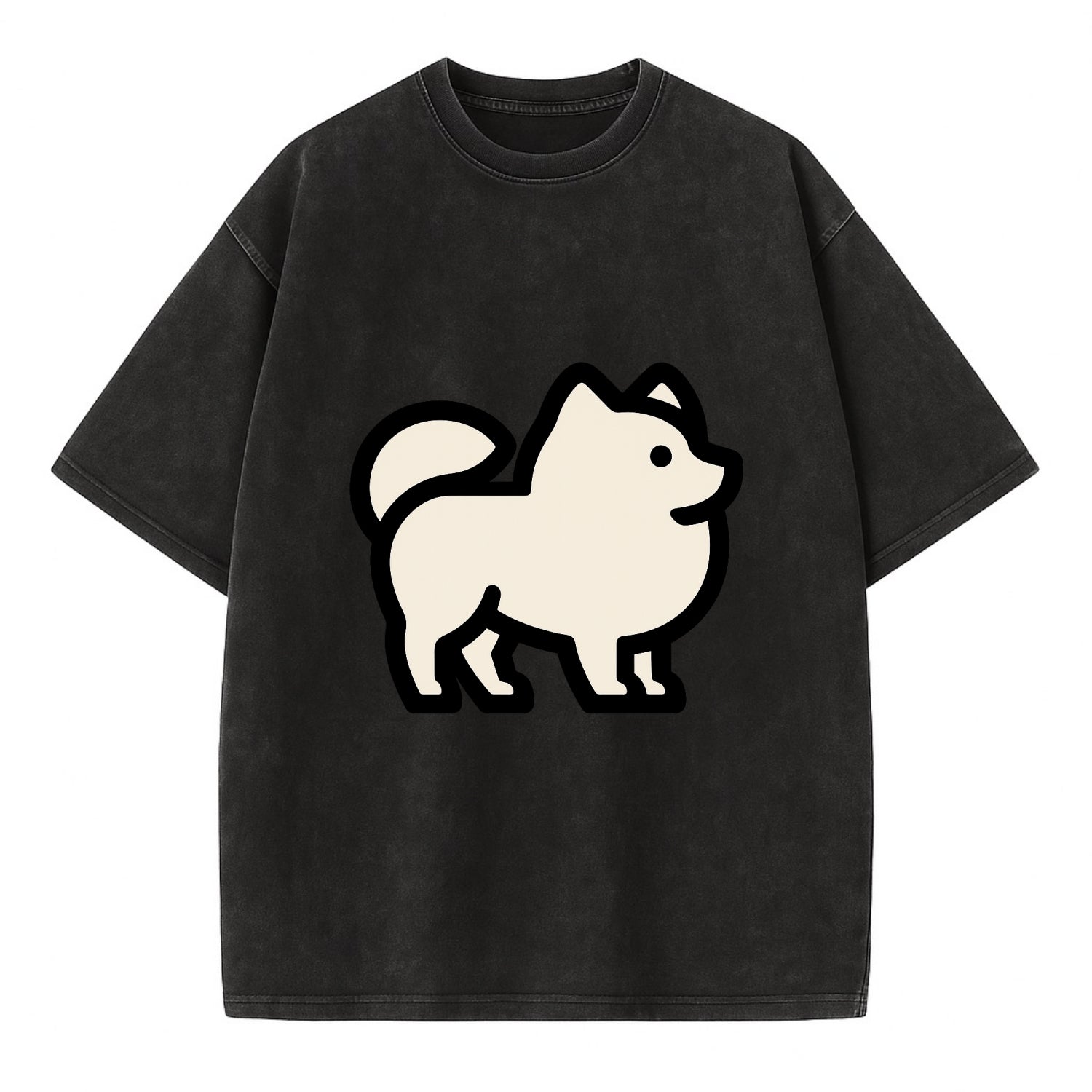 Pomeranian - Modern tiny fluffy logo wit - Vintage T-shirt - Black