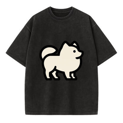 Pomeranian - Modern tiny fluffy logo wit - Vintage T-shirt - Black