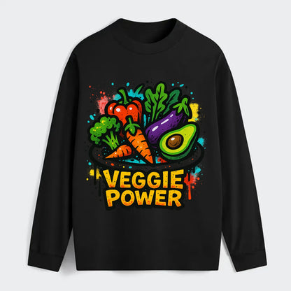 Colorful vegetables and plants on plate - plant-based lifestyle, veggie - Classic Long Sleeve Shirt - Black