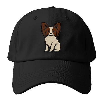 Papillon - White with brown ears sitting Baseball Cap - Black