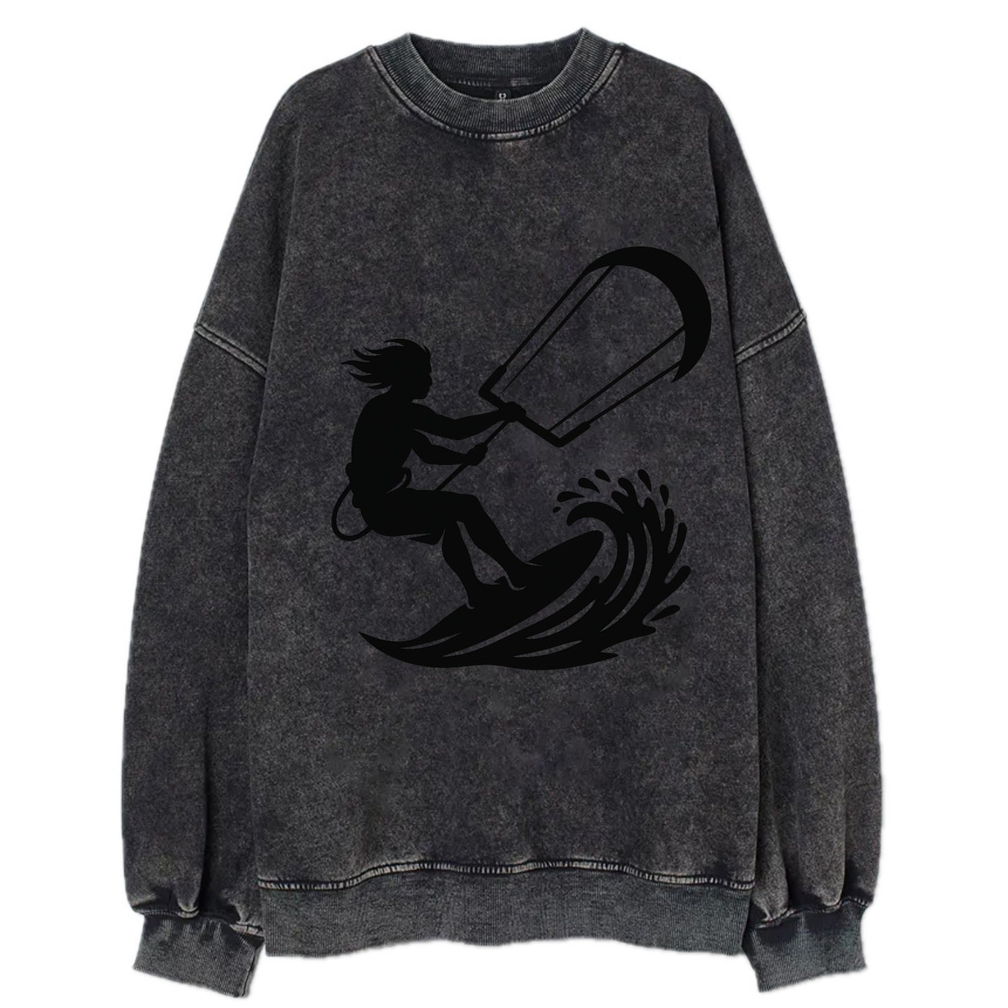 Kite surfer riding wave - Vintage Sweatshirt - Black
