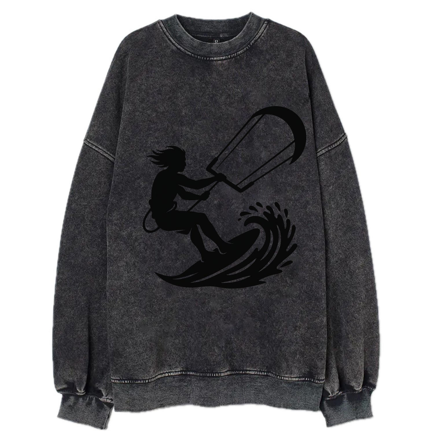 Kite surfer riding wave - Vintage Sweatshirt - Black