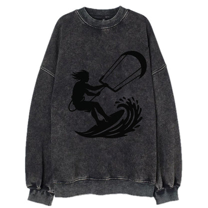 Kite surfer riding wave - Vintage Sweatshirt - Black