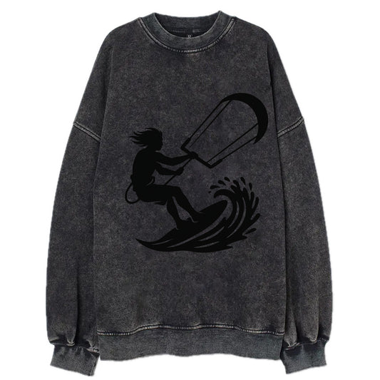 Kite surfer riding wave - Vintage Sweatshirt - Black