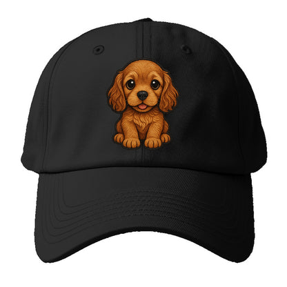 Baby Cocker Spaniel Puppy - long wavy ears, soulful eyes, silky coat, front-facing, - Baseball Cap - Black