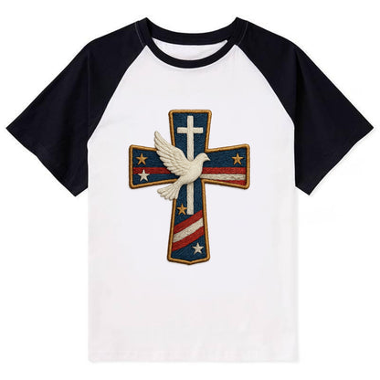 Dove and Cross  - Contrast Raglan T-shirt - Black