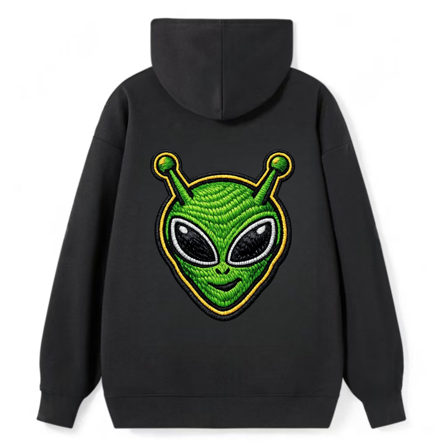 ALIEN MARTIAN - green alien with antenna in green , little green man - Classic Pullover Hoodie - Black