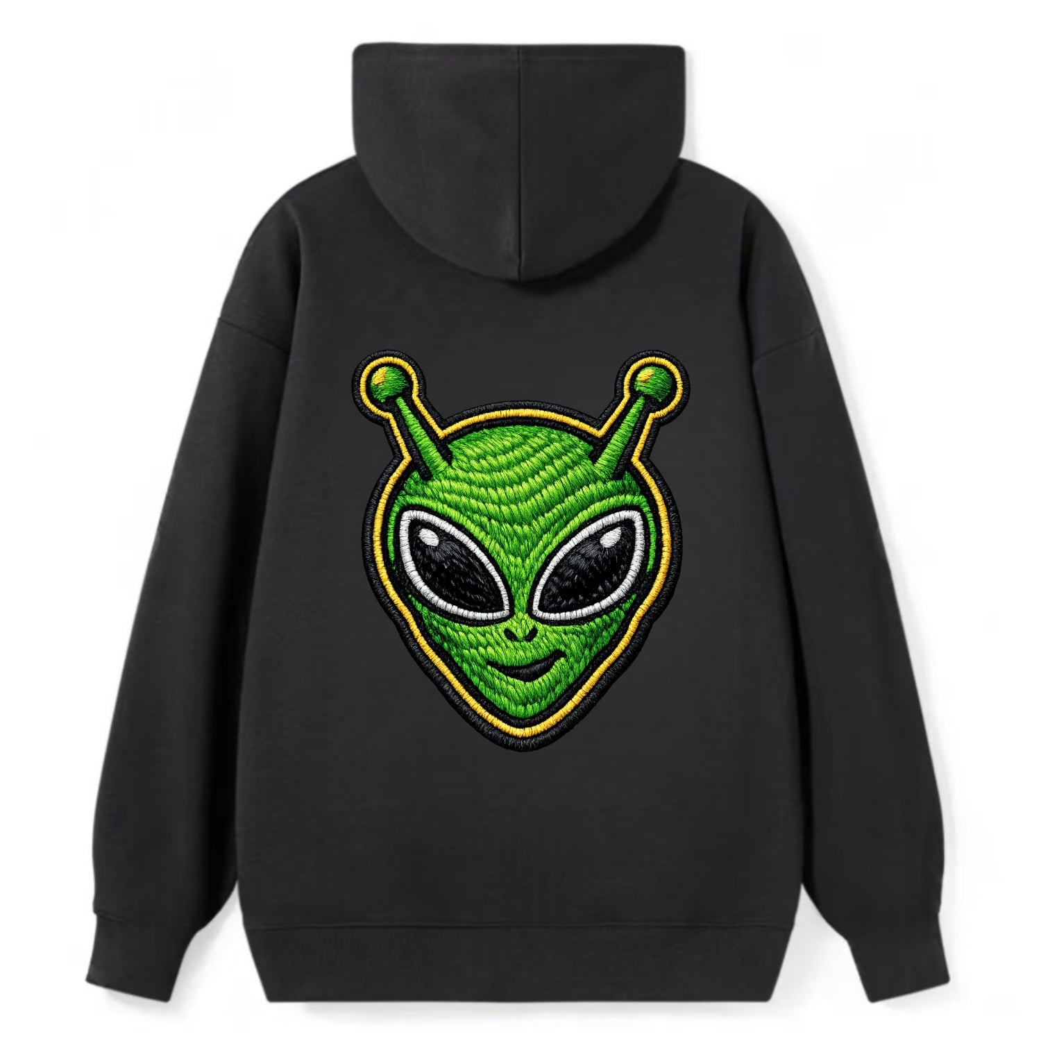 ALIEN MARTIAN - green alien with antenna in green , little green man - Classic Pullover Hoodie - Black