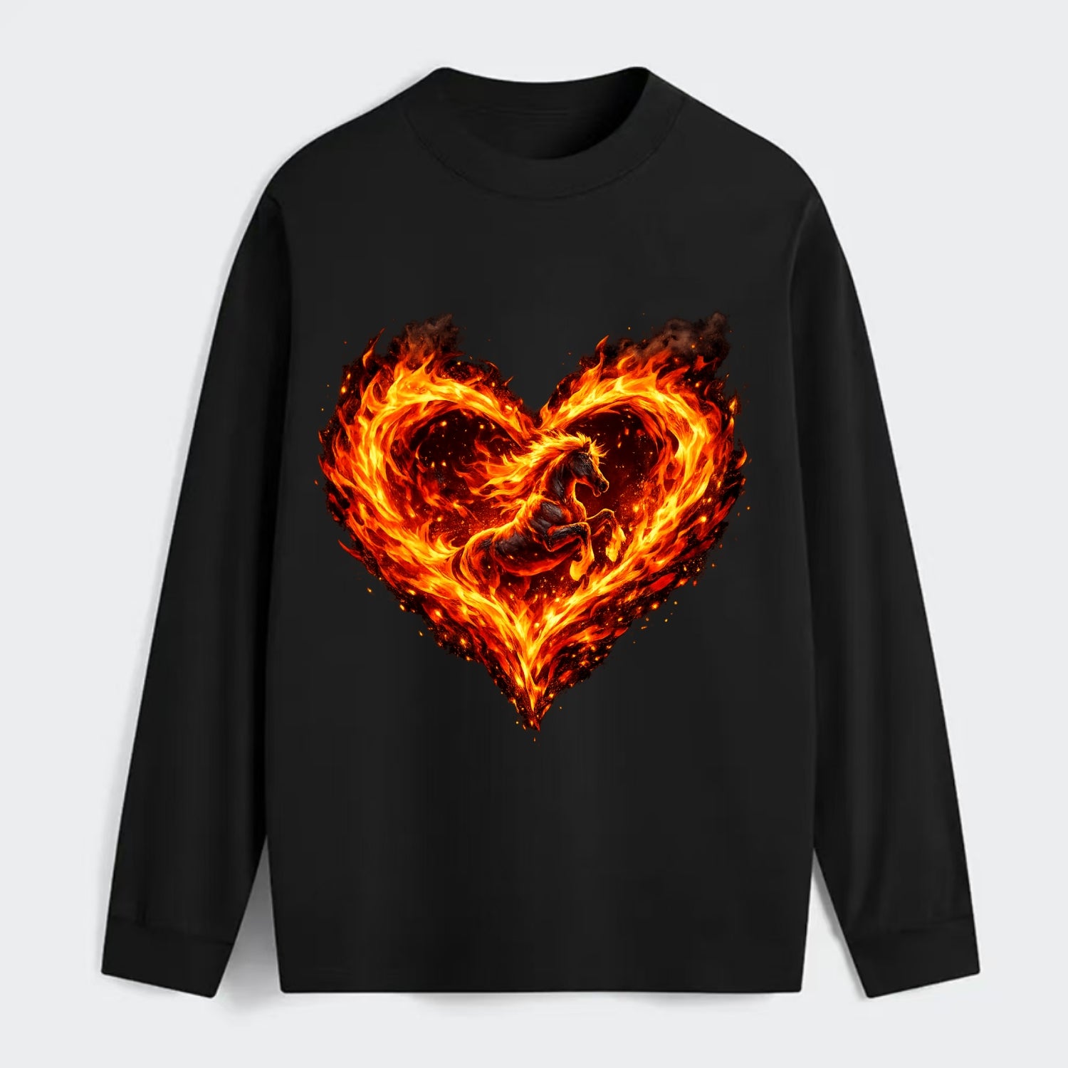 HEART OF FIRE | Flaming heart with horse silhouette inside | Passion - Classic Long Sleeve Shirt - Black