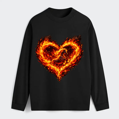 HEART OF FIRE | Flaming heart with horse silhouette inside | Passion - Classic Long Sleeve Shirt - Black