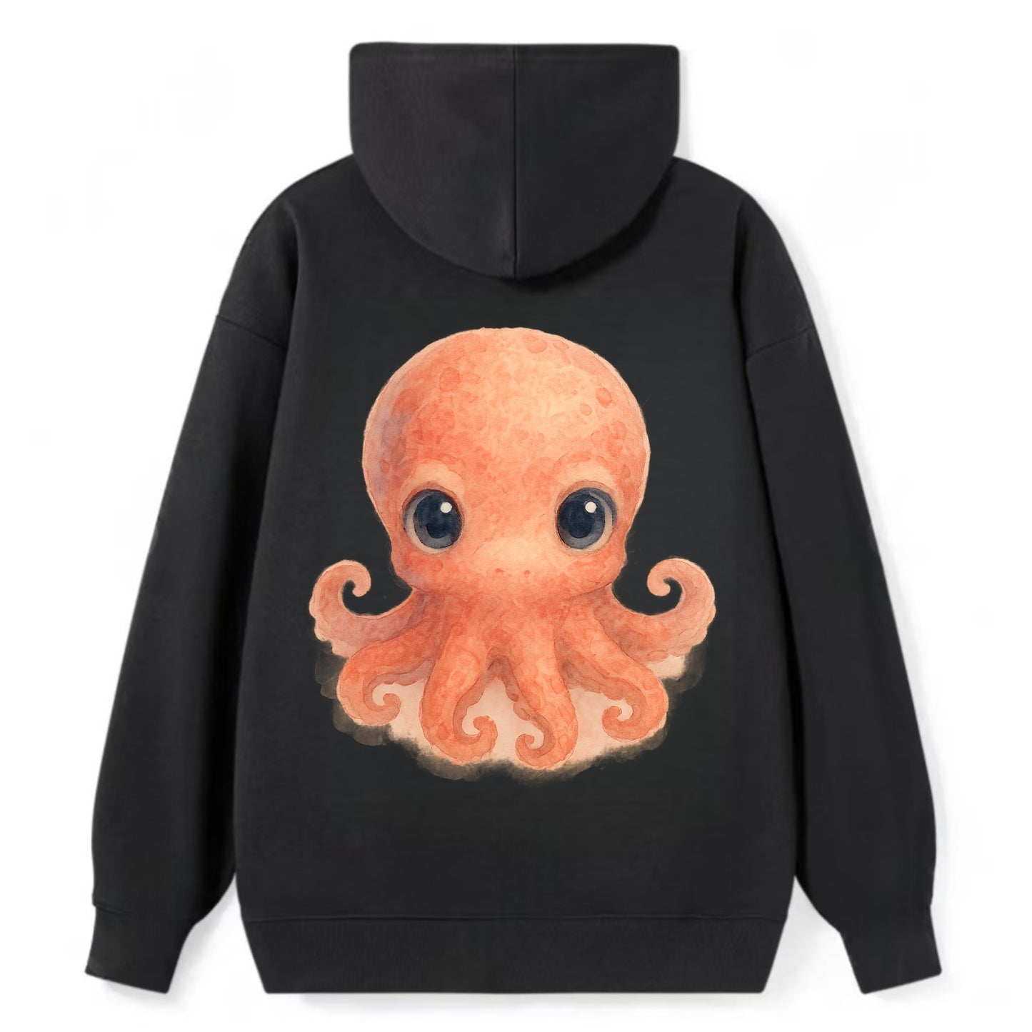 Baby Octopus - red-orange, eight tiny tentacles curled, large intelligent - Classic Pullover Hoodie - Black