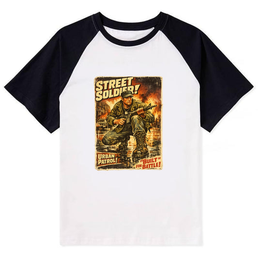 COMBAT READY | Military boots on wet pavement | Street soldier | Urban - Contrast Raglan T-shirt - Black