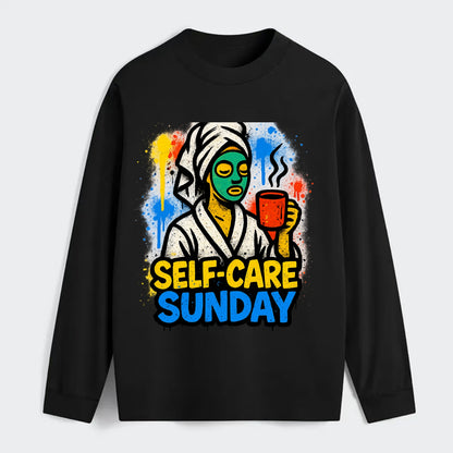 Person in bathrobe with face mask and tea - self-care Sunday ritual, - Classic Long Sleeve Shirt - Black